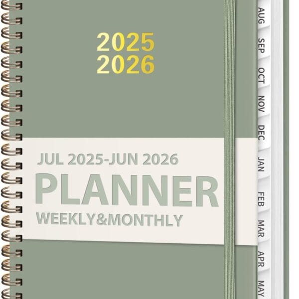 Planner 2025-2026, Weekly and Monthly Calendar Academic Planner (July 2025 - June 2026), Hardcover Teacher School Student Agenda with Tabs, Ideal for School Office Supplies, A5 (6.3" x 8.5") - Green
