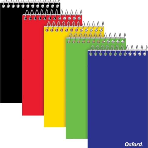 Oxford Spiral Memo Pads, Top Wire Bound, 3 x 5 Inch Pocket Notepad, College Ruled, Assorted Primary Colors, 75 Sheets, 5 Pack (25091)