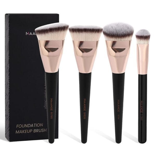 MAANGE Makeup Brushes 4 Pcs Makeup Brush Set for Foundation Concealer Contour Liquid Blending Face Kabuki Makeup Brush Kit (Black Gold)