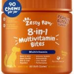 Zesty Paws Multivitamin Treats for Dogs, Glucosamine Chondroitin Joint Support + Digestive Enzymes & Probiotics, Grain Free Dog Vitamins and Supplements for Skin & Coat, Peanut Butter - 90ct