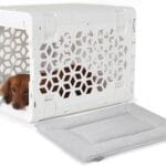 KindTail PAWD Collapsible Puppy and Dog Crate + Washable Bed - Stylish Pet Kennel with Comfortable Pad - Safe Indoor Set - Lightweight, Compact & Portable for Travel - Small White