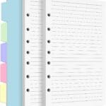 A5 Refill Paper, 7-Hole Planner Inserts for A5 Binder Budget Planner Journals Notebook, Loose Leaf Lined Paper with Binder Dividers, 240 Pages 5-1/2" x 8-1/2", White