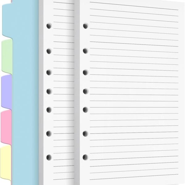 A5 Refill Paper, 7-Hole Planner Inserts for A5 Binder Budget Planner Journals Notebook, Loose Leaf Lined Paper with Binder Dividers, 240 Pages 5-1/2" x 8-1/2", White