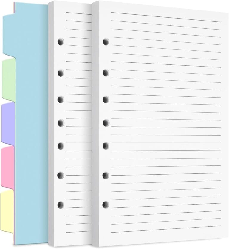 A5 Refill Paper, 7-Hole Planner Inserts for A5 Binder Budget Planner Journals Notebook, Loose Leaf Lined Paper with Binder Dividers, 240 Pages 5-1/2" x 8-1/2", White