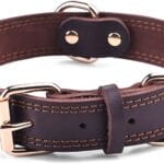 Genuine Leather Dog Collar, Heavy Duty Wide Dog Collar for Small,Medium, Large and Extra Large Dog (L: 1.2" Wide for 17"-23" Neck, Dual Stitch - Brown)