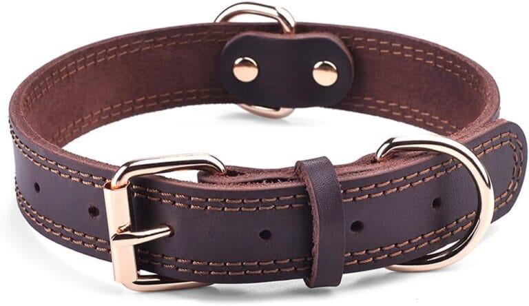 Genuine Leather Dog Collar, Heavy Duty Wide Dog Collar for Small,Medium, Large and Extra Large Dog (L: 1.2" Wide for 17"-23" Neck, Dual Stitch - Brown)