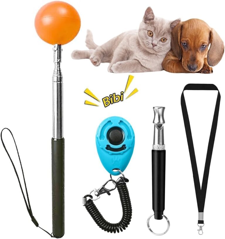 Training Kit - 1 Target Stick, 1 Training Clicker, 1 Whistle - Dog Training Equipment Tools, Cat Toilet Trainer Kit, Agility Training Lure Course For Dogs, Kitten Puppy Behavior Aids Trick (A Type)