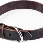 Mighty Paw Leather Dog Collar - Genuine Distressed Leather - Strong Metal Buckle - Ultimate Comfort - Modern Style for All Dogs Breeds - Comfort Puppy Collar - (Large - Brown)