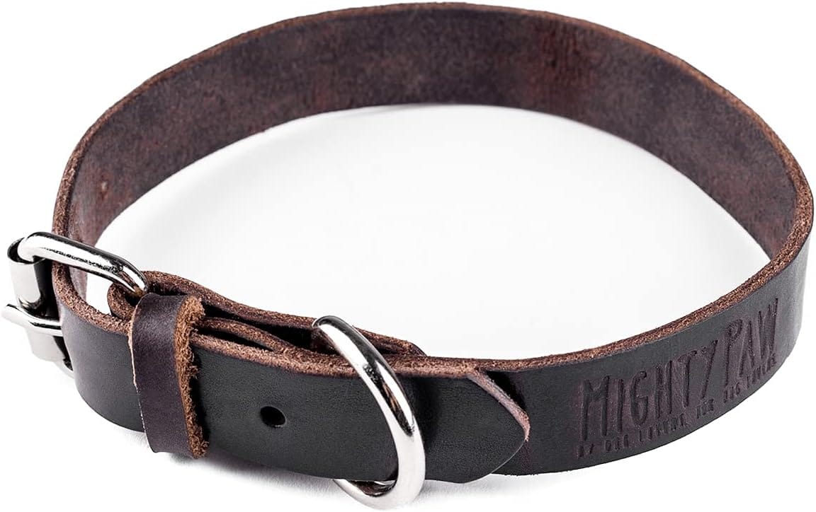 Mighty Paw Leather Dog Collar Genuine Distressed Leather Strong Metal Buckle Ultimate Comfort Modern Style For All Dogs Breeds Comfort Puppy Collar (Large Brown) Mighty Paw Leather Dog Collar - Genuine Distressed Leather - Strong Metal Buckle - Ultimate Comfort - Modern Style for All Dogs Breeds - Comfort Puppy Collar - (Large - Brown)
