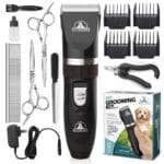 Pet Union Professional Dog Grooming Kit - Cordless Low Noise Dog Clippers for Grooming Thick Coats - All Pet Safe Cat Hair Trimmer - Pet Grooming Kit Includes Dog Hair Clippers, Nail Trimmer & Shears