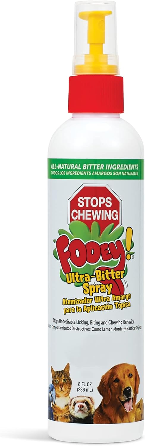 Fooey! Ultra Bitter No Chew Spray for Dogs, Cats, Horses, Rabbits, Ferrets, Birds - Anti-Chew Bitter Spray for Dogs Stop Chewing Furniture - Dog Deterrent Spray Training Aid Safe for Pets - 8 fl oz