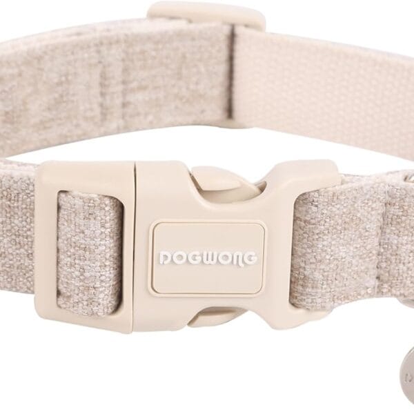 DOGWONG Cotton Hemp Dog Collar, Heavy-Duty Khaki Dog Collar Adjustable Soft Natural Fabric Pet Cute Wedding Puppy Necklace for Small Dogs"