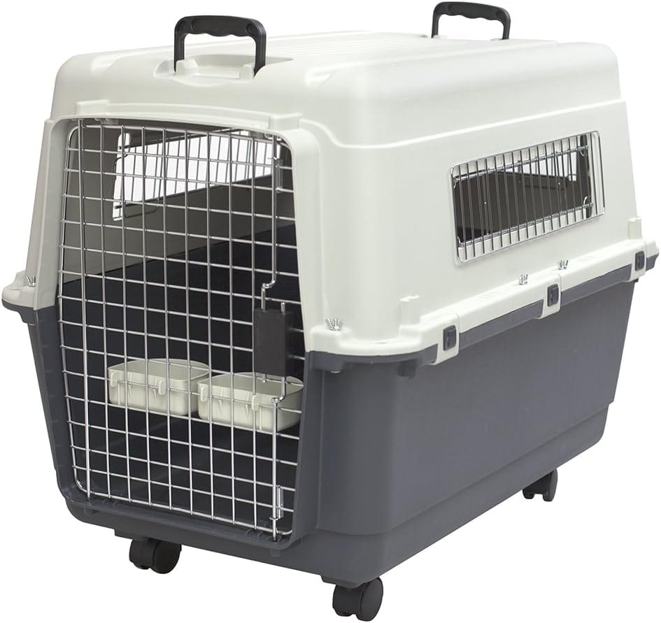 SportPet Designs Plastic Kennels Rolling Plastic Wire Door Travel Dog Crate Large Kennel, Gray SportPet Designs Plastic Kennels Rolling Plastic Wire Door Travel Dog Crate- Large Kennel, Gray