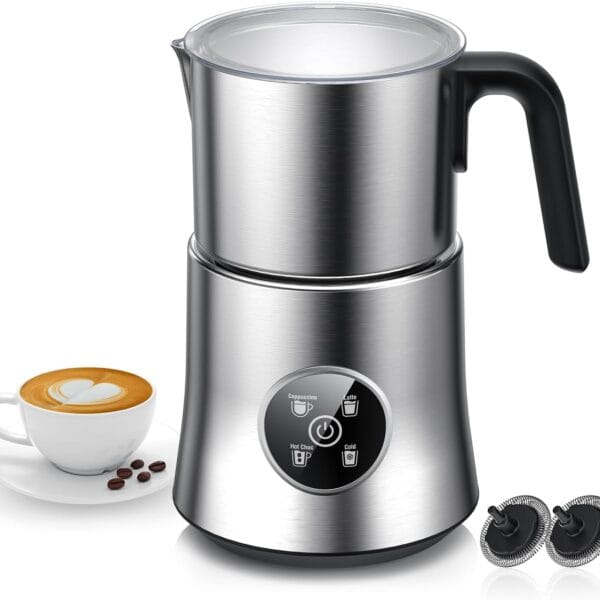 Milk Frother and Steamer, Large Capacity Detachable Electric Milk Frother, Automatic Warm and Cold Foam Maker, Stainless Steel Jug, BPA Free