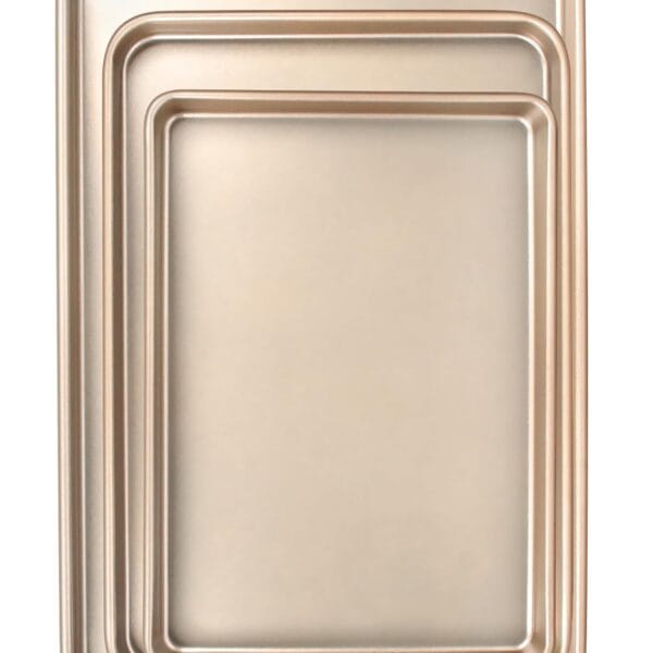 Baking Sheet Pan Set of 3, Commercial Cookie Sheets for Baking, Nonstick Half/Quarter/Jelly Roll Pans Replacement Toaster Oven Tray, Heavy Duty & Easy Clean, Champagne Gold