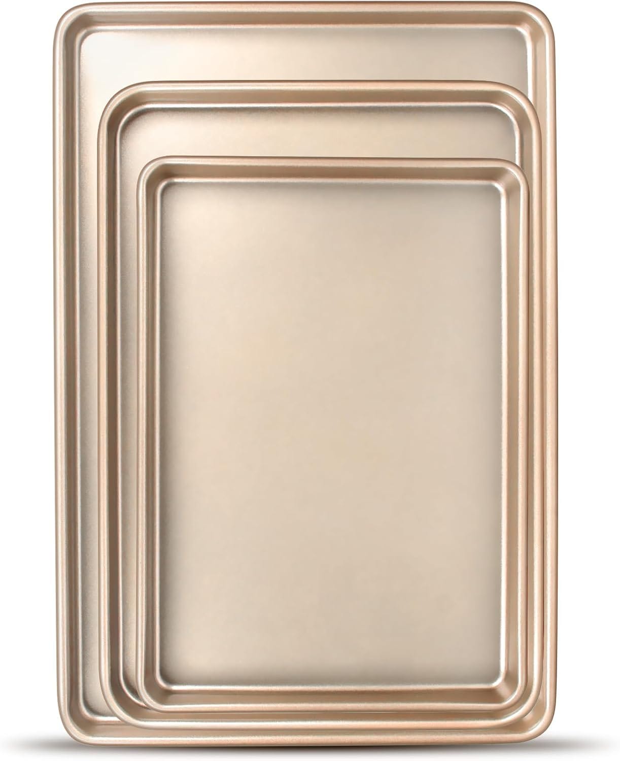 Baking Sheet Pan Set Of 3, Commercial Cookie Sheets For Baking, Nonstick Half/Quarter/Jelly Roll Pans Replacement Toaster Oven Tray, Heavy Duty & Easy Clean, Champagne Gold Baking Sheet Pan Set of 3, Commercial Cookie Sheets for Baking, Nonstick Half/Quarter/Jelly Roll Pans Replacement Toaster Oven Tray, Heavy Duty & Easy Clean, Champagne Gold
