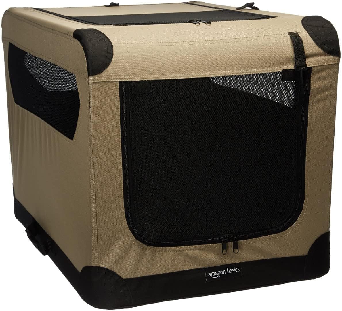 Amazon Basics 2 Door Portable Soft Sided Folding Soft Dog Travel Crate Kennel, Medium (M 30" X 21" X 21"), Tan Amazon Basics 2-Door Portable Soft-Sided Folding Soft Dog Travel Crate Kennel, Medium (M 30" x 21" x 21"), Tan