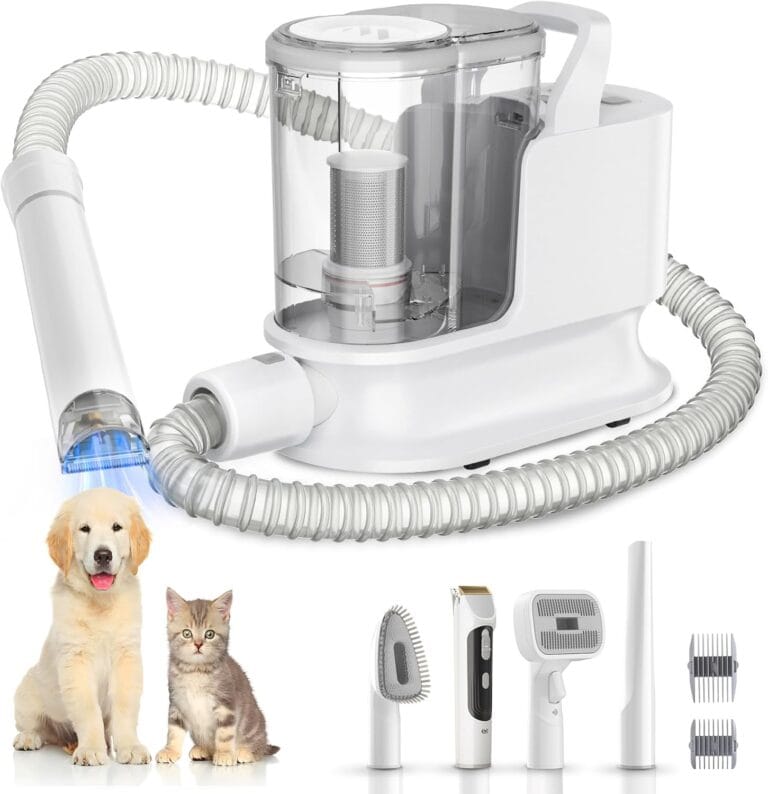 Dog Grooming Kit & Dog Grooming Vacuum, 12Kpa Suction Pet Vacuum Grooming Kit with Low Noise, 3 Suction Mode, 2L Capacity, 5 Pet Grooming Tools for Shedding Cat Hair, Home Cleaning