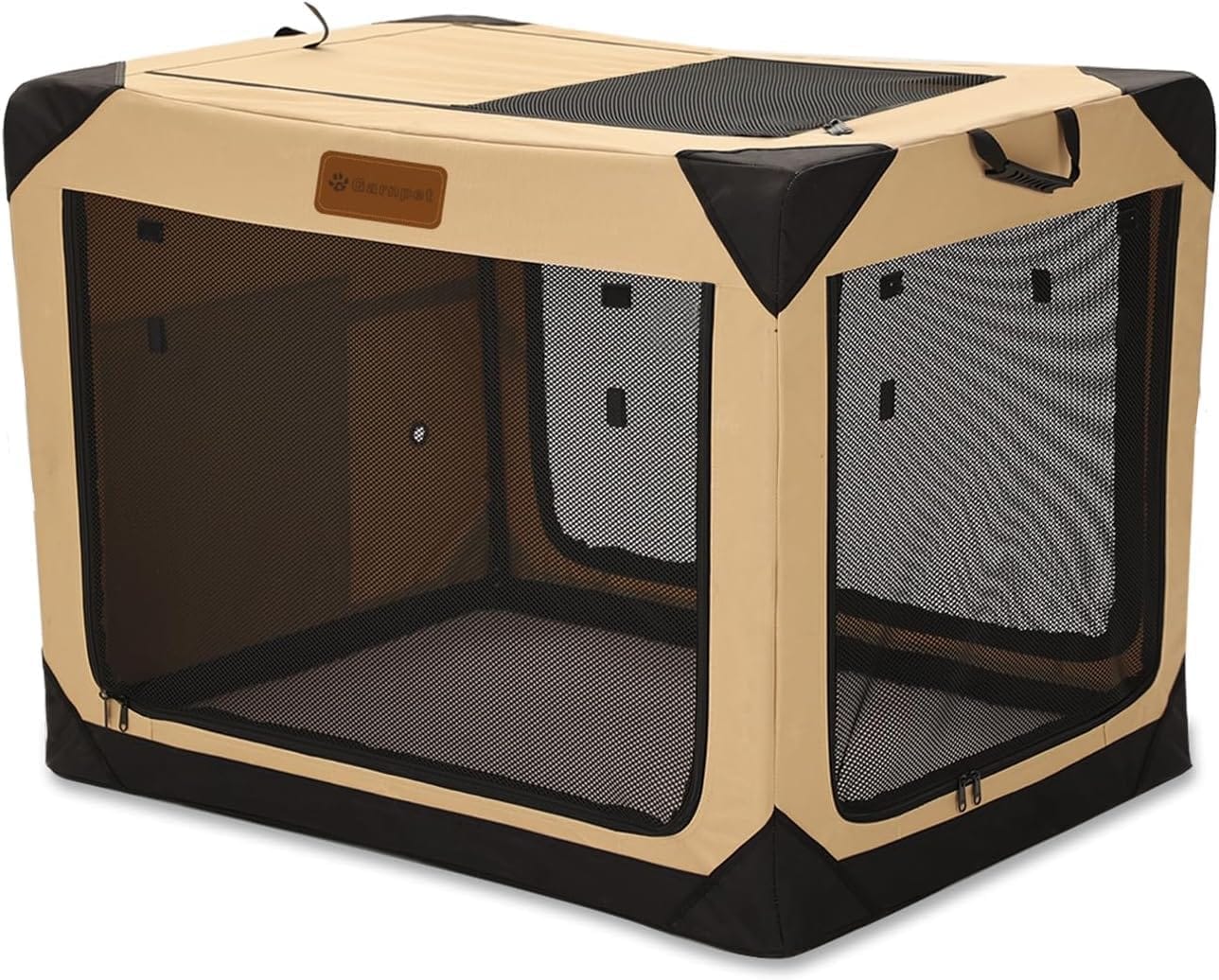 36 Inch Collapsible Soft Dog Crate For Large Dogs, 4 Door Foldable Travel Dog Kennel With Durable Mesh Windows For Indoor & Outdoor Portable Pet Crate, Soft Side Dog Crate, Beige 36 Inch Collapsible Soft Dog Crate for Large Dogs, 4-Door Foldable Travel Dog Kennel with Durable Mesh Windows for Indoor & Outdoor Portable Pet Crate, Soft Side Dog Crate, Beige