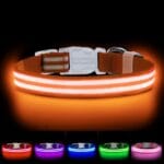 LED Dog Collar, USB Rechargeable Light Up Dog Collar, Adjustable Glowing Dog Collars, Comfortable Soft Collar for Small, Medium, Large Dogs Night Walking-Orange S