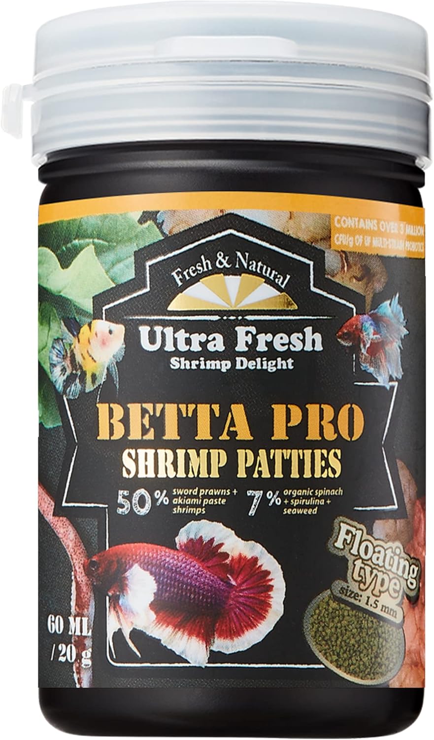 Ultra Fresh Betta Fish Food, Pro Shrimp Patties, 50% Sword Prawns + Akiami Paste Shrimps, All Natural Protein, Rich In Calcium, For Betta's Healthy Development And Cleaner Water, 0.7 Oz Ultra Fresh Betta Fish Food, Pro Shrimp Patties, 50% Sword Prawns + Akiami Paste Shrimps, All Natural Protein, Rich in Calcium, for Betta's Healthy Development and Cleaner Water, 0.7 oz