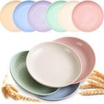 Mfacoy 6 PACK Unbreakable Dinner Plates, 6.9 Inch Wheat Straw Plates, Reusable Deep Plastic Plate, Lightweight Salad Plates for Camping/Kitchen, Dishwasher & Microwave Safe, Kids-toddler & Adult