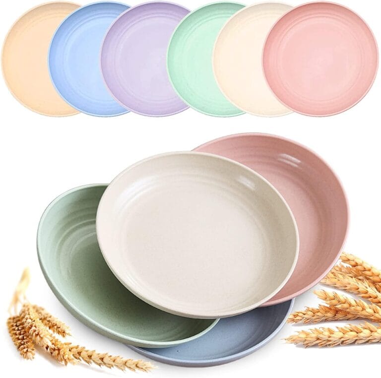 Mfacoy 6 PACK Unbreakable Dinner Plates, 6.9 Inch Wheat Straw Plates, Reusable Deep Plastic Plate, Lightweight Salad Plates for Camping/Kitchen, Dishwasher & Microwave Safe, Kids-toddler & Adult