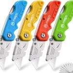 Box Cutter, 4-Pack Tough Folding Box Cutter for Heavy Duty Purpose, Razor Sharp Blade, Comfortable Handle, with Extra 10-Piece Blades, Can cut Drywall, Sheet Plastic, Linoleum, Boxes, Rope