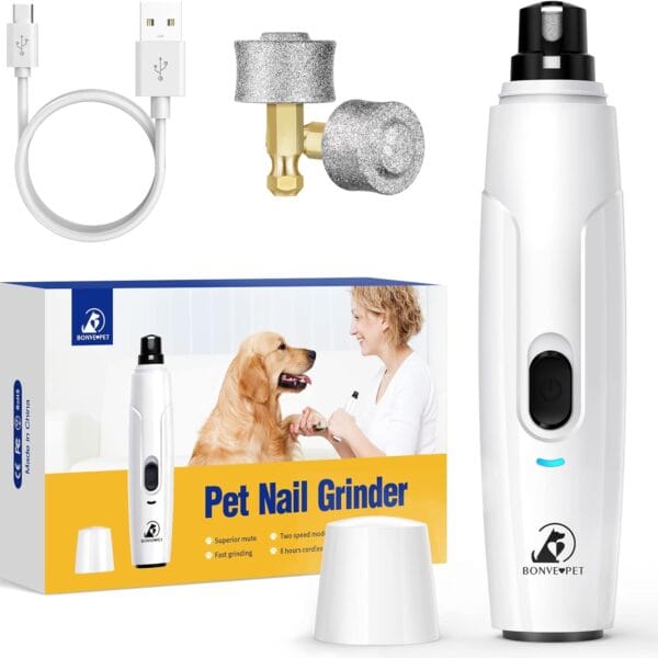 Bonve Pet Nail Grinder for Dogs - Upgraded Dog Nail Trimmers Super Quiet, 2 Speeds, Rechargeable, 2 Grinding Wheels for Small Large Dogs & Cats