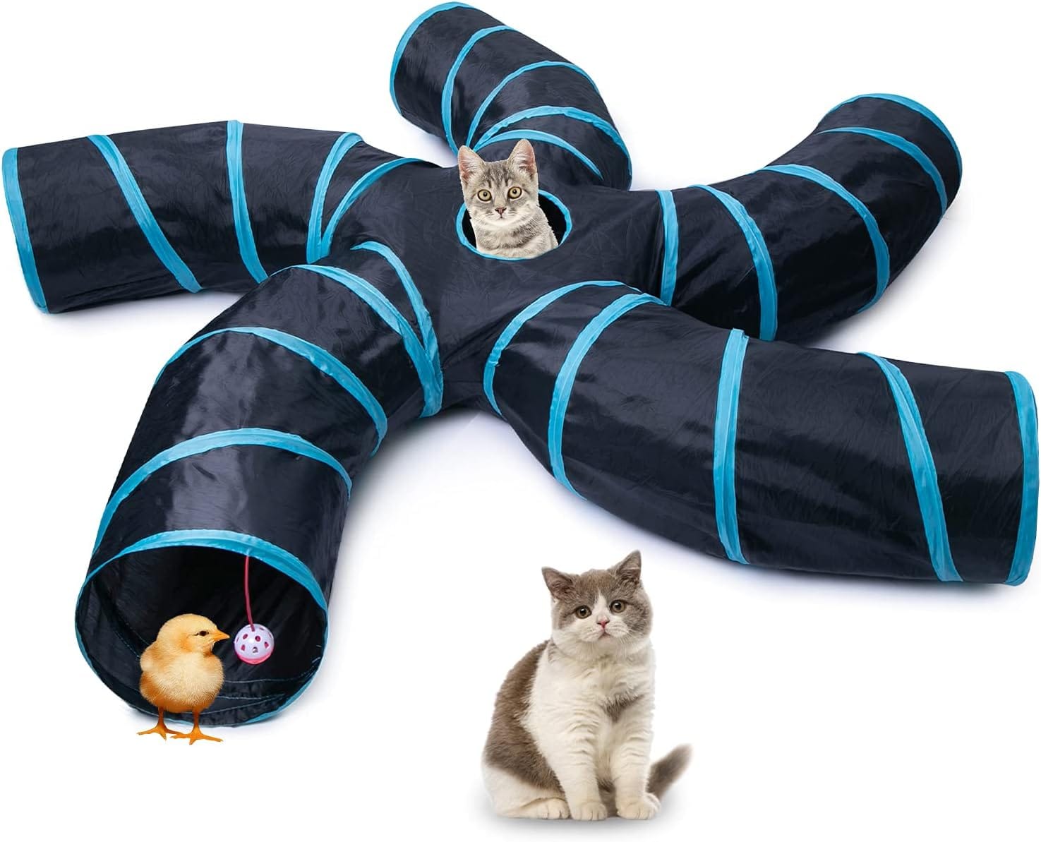 EGETOTA Cat Tunnel For Indoor Cats Large, With Play Ball S Shape 5 Way Collapsible Interactive Peek Hole Pet Tube Toys, Puppy, Kitty, Kitten, Rabbit (Blue & Black) EGETOTA Cat Tunnel for Indoor Cats Large, with Play Ball S-Shape 5 Way Collapsible Interactive Peek Hole Pet Tube Toys, Puppy, Kitty, Kitten, Rabbit (Blue & Black)