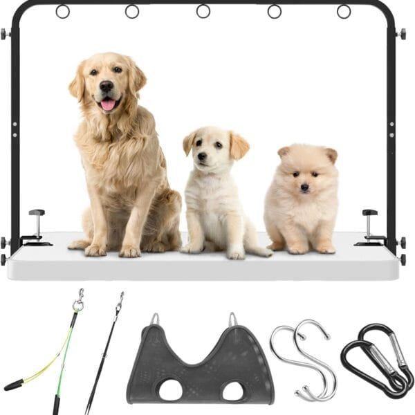 Adjustable Dog Grooming Arm for Table: 42'' Height, 27''39'' Width, Clamp Fits Up to 2.76'', with Hammock & 2 Nooses  Portable Pet Grooming Station for Nail Trimming, Cats & Dogs at Home