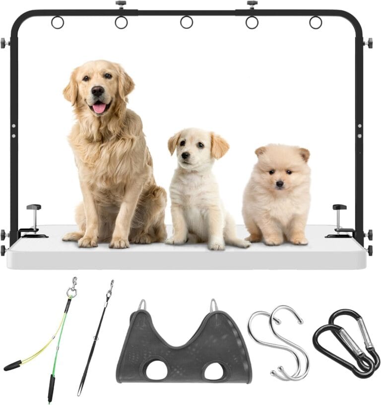 Adjustable Dog Grooming Arm for Table: 42'' Height, 27''39'' Width, Clamp Fits Up to 2.76'', with Hammock & 2 Nooses  Portable Pet Grooming Station for Nail Trimming, Cats & Dogs at Home