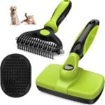 3PCS Self Cleaning Slicker Brush & Pet Grooming Rake & Bath Brush for Dogs,Cats and Horses | Double-Sided Dematting Comb & Skin Friendly Deshedding Grooming Tool | Premium Pet Supplies(Green Black)