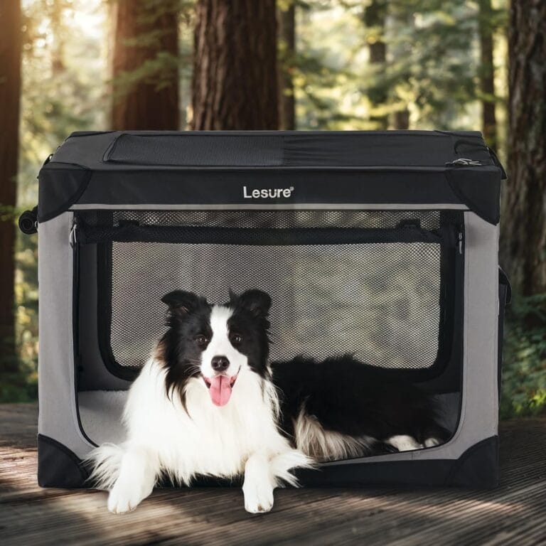 Lesure Soft Collapsible Dog Crate - 36 Inch Portable Travel Crate for Large Dogs Indoor & Outdoor, 4-Door Foldable Pet Kennel with Mesh Windows, Black