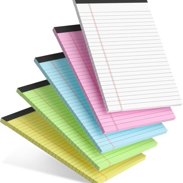 5pcs Small Note Pads 5x8 Notebook College Ruled Legal Pads Color Notepads 5 Pack Study Back Writing Pads 5 x 8 Perforated Narrow Ruled Pads of Paper for School & Office Supplies (Multicolor)