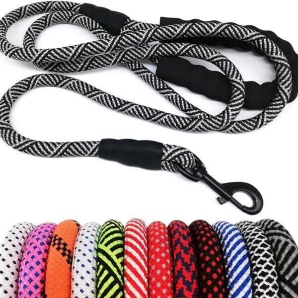 MayPaw Heavy Duty Rope Dog Leash, 3/4/5/6/7/8/10/12/15 FT Nylon Pet Leash, Soft Padded Handle Thick Lead for Large Medium Dogs (6ft x 1/2", Black)