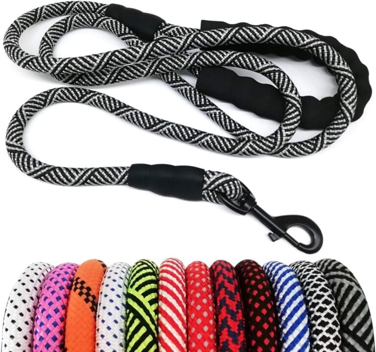 MayPaw Heavy Duty Rope Dog Leash, 3/4/5/6/7/8/10/12/15 FT Nylon Pet Leash, Soft Padded Handle Thick Lead for Large Medium Dogs (6ft x 1/2", Black)