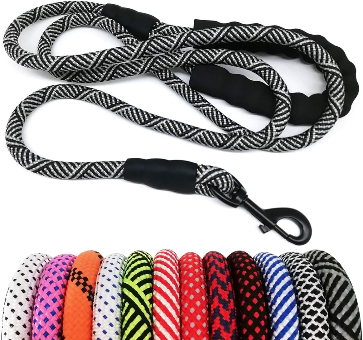 MayPaw Heavy Duty Rope Dog Leash, 3/4/5/6/7/8/10/12/15 FT Nylon Pet Leash, Soft Padded Handle Thick Lead For Large Medium Dogs (6ft X 1/2", Black) MayPaw Heavy Duty Rope Dog Leash, 3/4/5/6/7/8/10/12/15 FT Nylon Pet Leash, Soft Padded Handle Thick Lead for Large Medium Dogs (6ft x 1/2", Black)