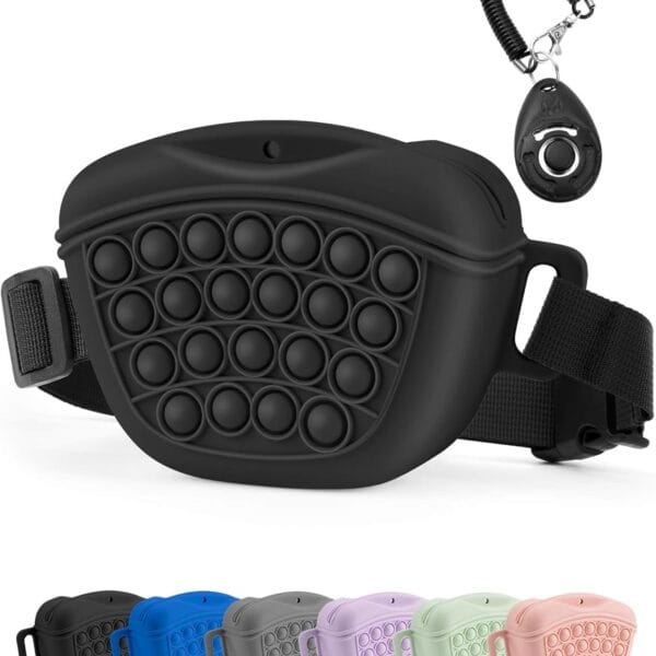 Gobeigo Dog Treat Pouch with Training Clicker 2.0-Upgrade Stronger Magnetic Closure to Avoid Spilling, 1.67 Cup Silicone Treat Bag Fanny Pack with Waist Belt for Pet Training Walking (Black)