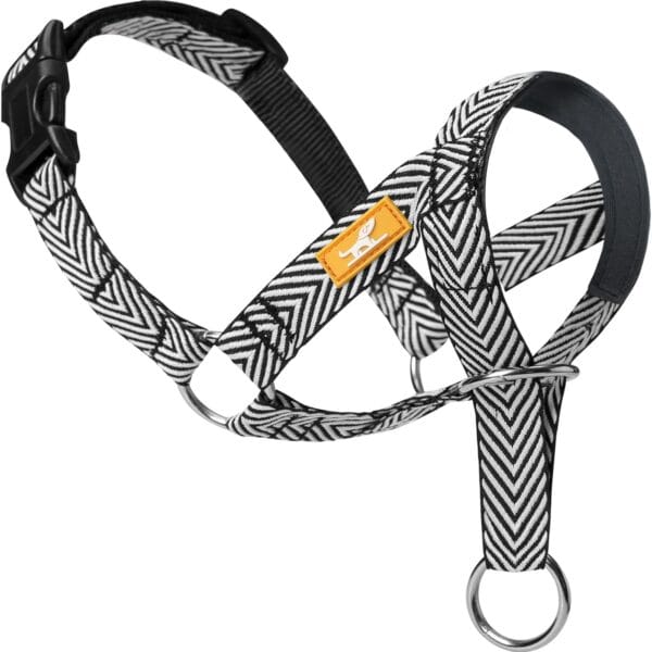 Gentle Dog Head Collar with Soft Nylon, No-Pull Padded Head Halter with Stripes, Adjustable Nose Leash for Safe Easy Walking Control(S,Black)