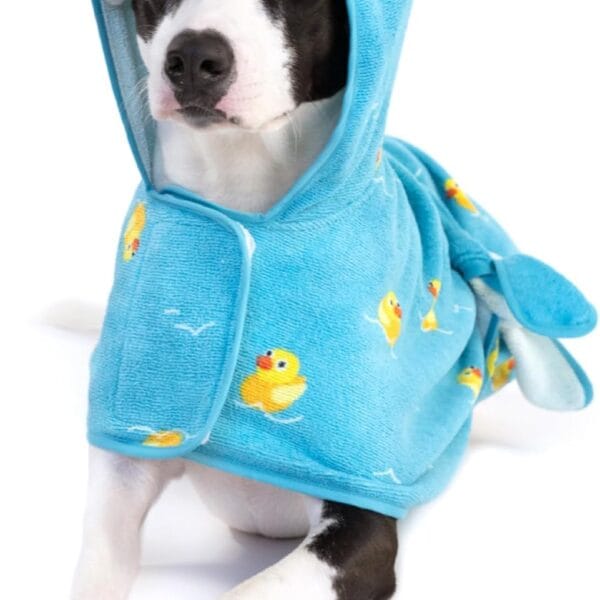 Barkbox Dog Bathrobe Fast Drying with Hook and Loop Closure & Wrap Tie Snuggle, Cute Dogs Clothes, Easy to Clean, Machine Washable, Dog Coats and Tumble Dry Low - Rubber Duck, Medium
