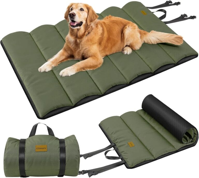 Gimars Upgraded Outdoor Dog Bed with Waterproof Film, Easy to Roll Up with Buckle, Large Travel Pet Bed for Medium & Large Dog, Portable, Foldable, Washable for Camping,Traveling