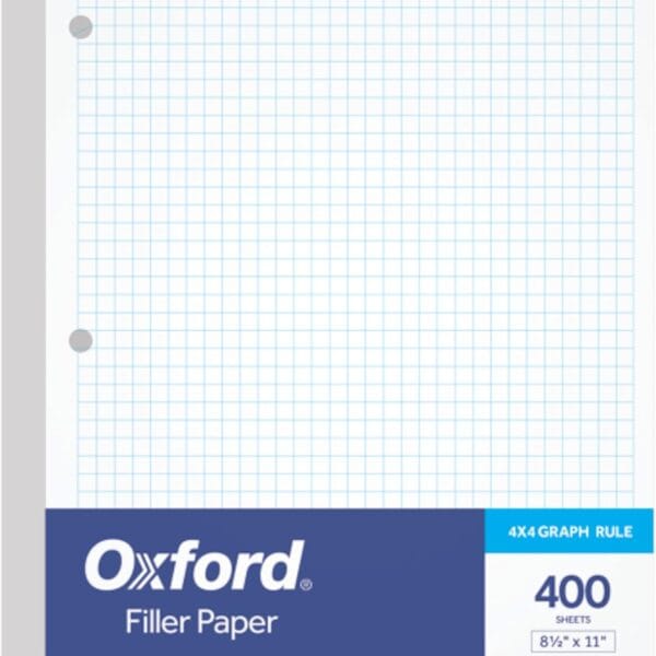 Oxford Filler Paper, 8-1/2" x 11", 4 x 4 Graph Rule, 3-Hole Punched, Loose-Leaf Paper for 3-Ring Binders, 400 Sheets Per Pack (62360),White