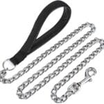 CozyCabin Chain Dog Leash, 4FT Heavy Duty Chain Link Dog Leash Anti Chew Durable Chain Leash with Black Comfortable Soft Padded Handle for Large & Medium Dogs, 50 inch