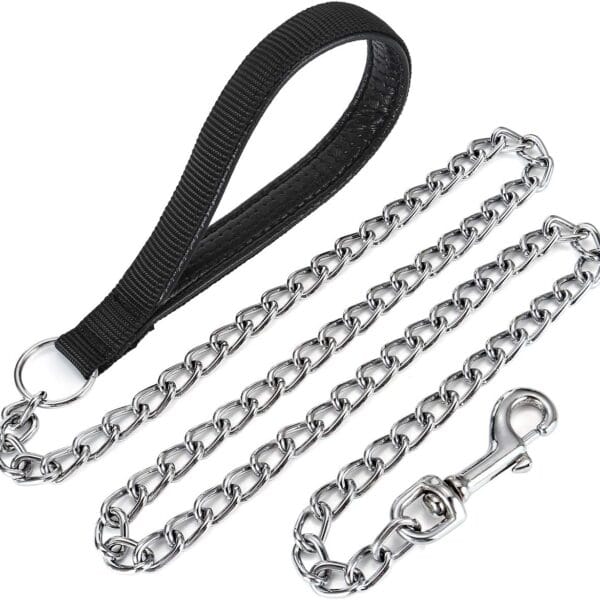 CozyCabin Chain Dog Leash, 4FT Heavy Duty Chain Link Dog Leash Anti Chew Durable Chain Leash with Black Comfortable Soft Padded Handle for Large & Medium Dogs, 50 inch