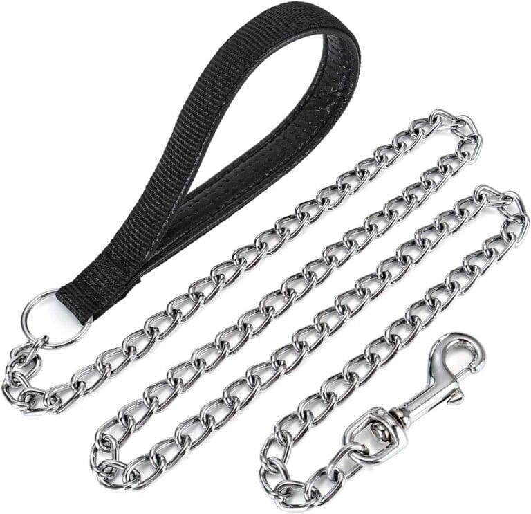 CozyCabin Chain Dog Leash, 4FT Heavy Duty Chain Link Dog Leash Anti Chew Durable Chain Leash with Black Comfortable Soft Padded Handle for Large & Medium Dogs, 50 inch