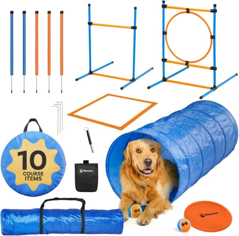 Dog Agility Set - Backyard Obstacle Course with Jumps, Tunnel and Training Equipment - Dog Agility Course Backyard Set - Assembles in Minutes - Includes Carrying Bags for Transport & Storage