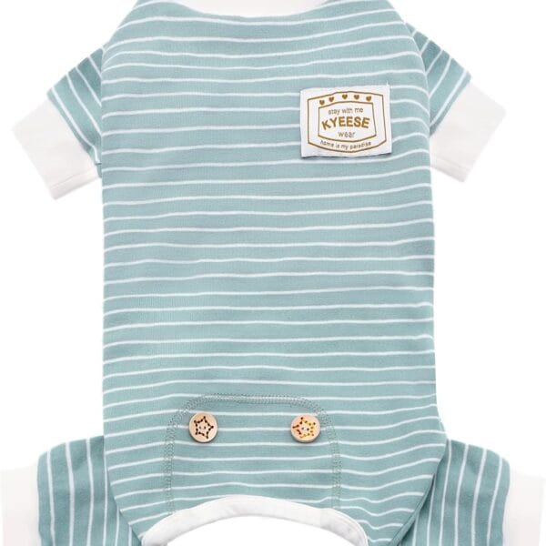 KYEESE Dog Pajamas Stretchable 4 Legs Doggie Jammies Striped Jumpsuit Lightweight Onesie Puppy Pajamas Cozy Outfit Comfortable Dog Clothes Hair Shedding Cover Pet Sleepwear, Green Striped, Medium