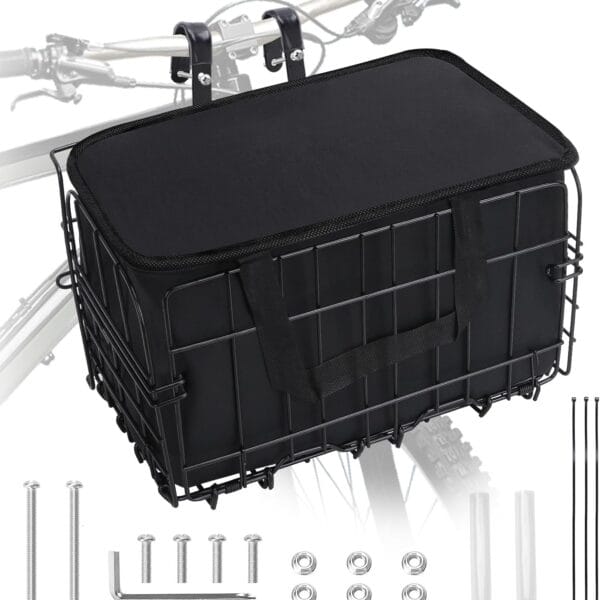 Bike Basket, Foldable Bicycle Basket with Removable Liner Bag, Large Quick Release Design Meta Bike Basket Front for Carrying Dogs, Pets, Fruit, Groceries, Ebike Bicycle Accessories