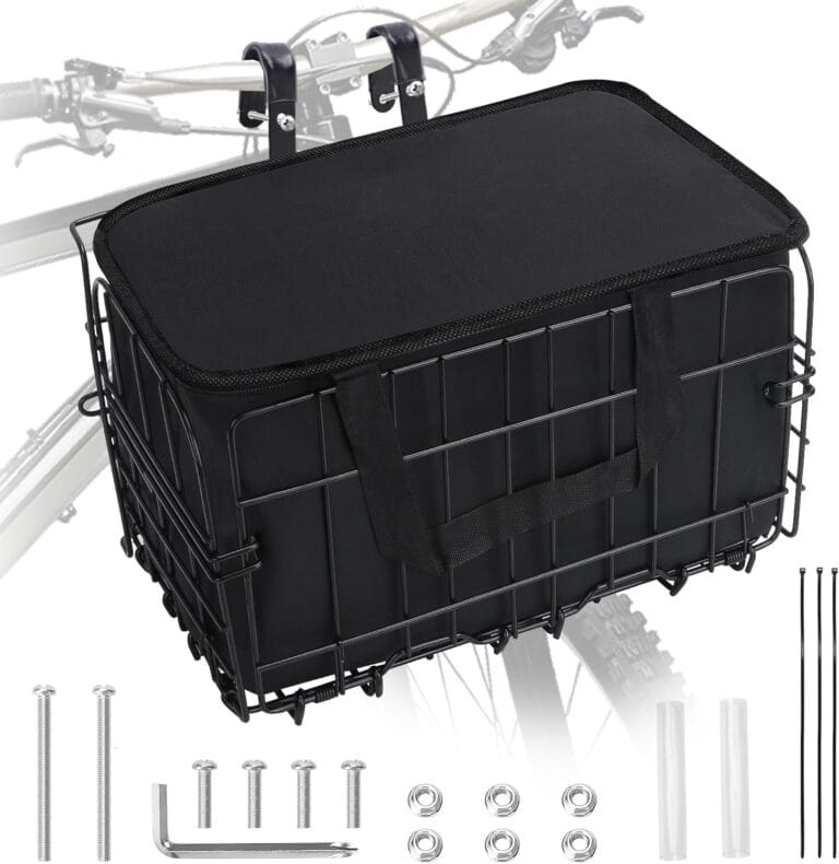 Bike Basket, Foldable Bicycle Basket with Removable Liner Bag, Large Quick Release Design Meta Bike Basket Front for Carrying Dogs, Pets, Fruit, Groceries, Ebike Bicycle Accessories